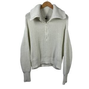 American Eagle Sweater Women L Cream White Ribbed Knit Long Sleeve Old Money Top